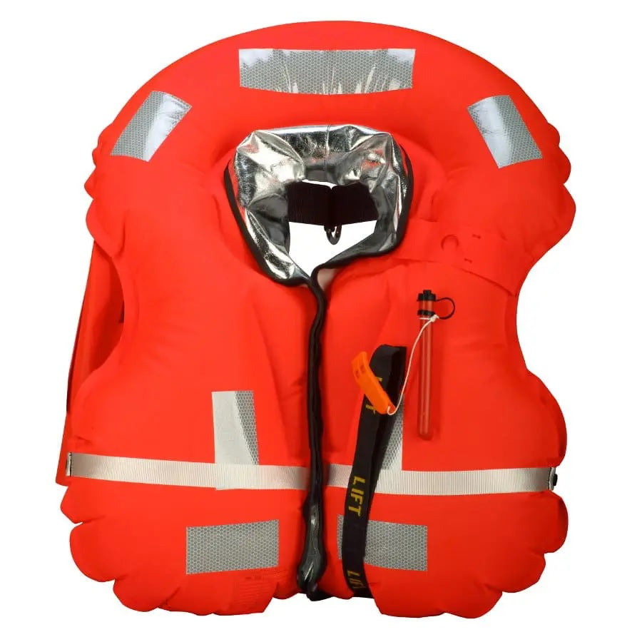 Automatische Rettungsweste in Signalfarbe Orange mit integriertem Auftriebskörper, Reflexstreifen und Auslöseeinheit für Segeln, Motorboot, Angeln und Wassersport – kompakte Schwimmweste für maximale Sicherheit und zuverlässigen Auftrieb im Notfall.