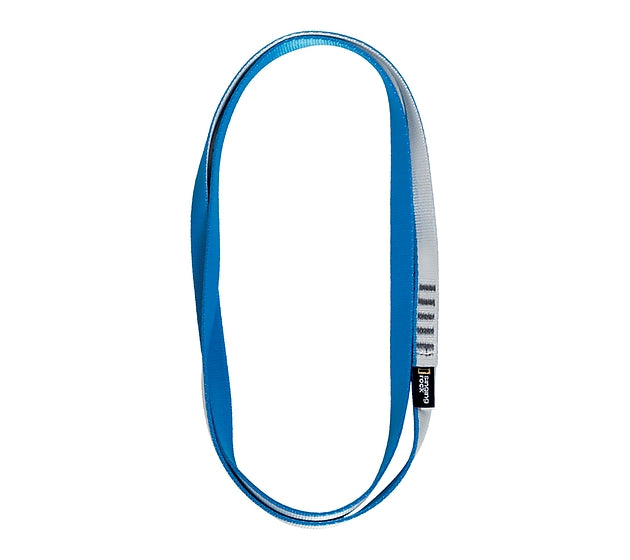 Blaue Bandschlinge 80 cm mit hoher Bruchlast für Anschlagpunkte, Höhenrettung und Absturzsicherung. Zertifizierte Anschlagschlinge für Feuerwehr, THW, Industriekletterer, Bergrettung, Seilzugangstechnik und technische Rettungseinsätze.