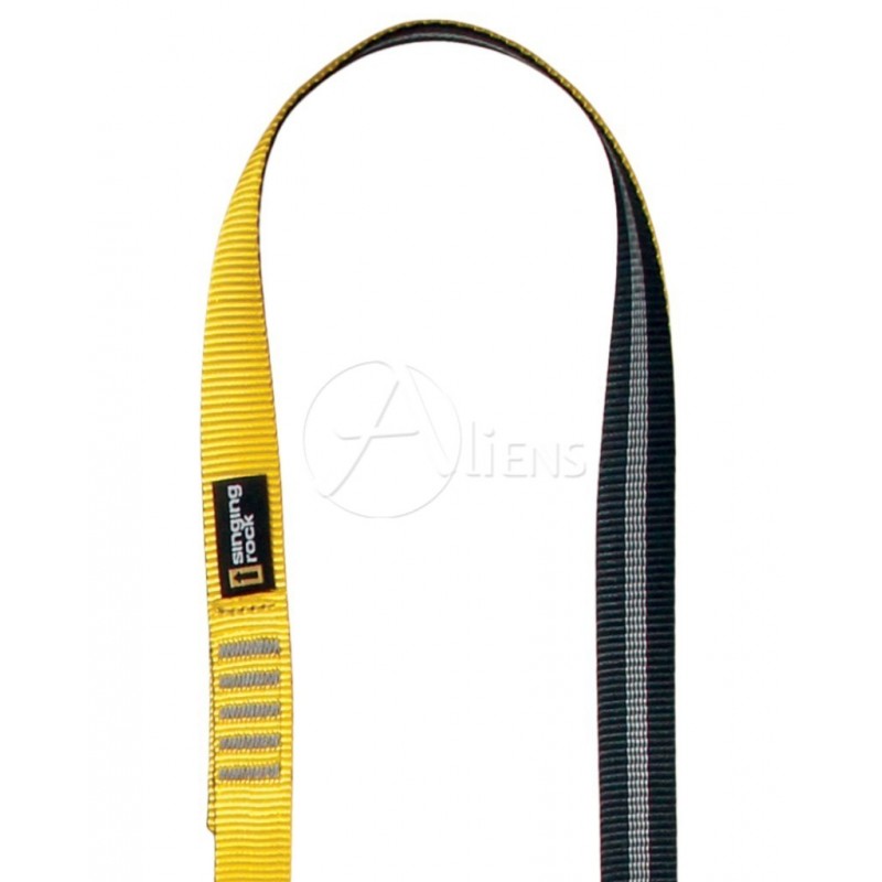Detailansicht der 25 mm Open Sling Rundschlinge mit verstärkten Nähten und robustem Gurtband für Rettungs- und Anschlagtechnik