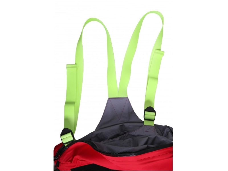 Trockenanzug Hiko Rescue in rot mit extra innenliegenden Schultergurten in Neongelb
