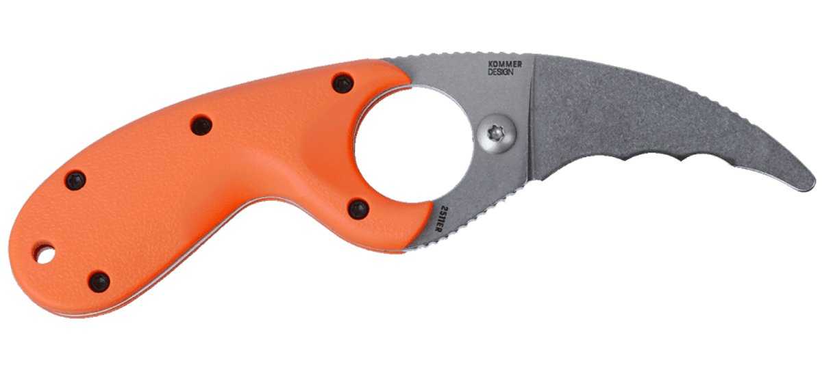 Bearclaw Rettungsmesser mit feststehender Hakenklinge, signalorangefarbenem Griff und großer Fingeröffnung für maximale Kontrolle beim Durchtrennen von Seilen, Gurten, Leinen und Gurtband. Professionelles Sicherheitsmesser für Wasserrettung, Strömungsrettung, Feuerwehr, Rettungsdienst, Outdoor, Survival und technische Rettungseinsätze.