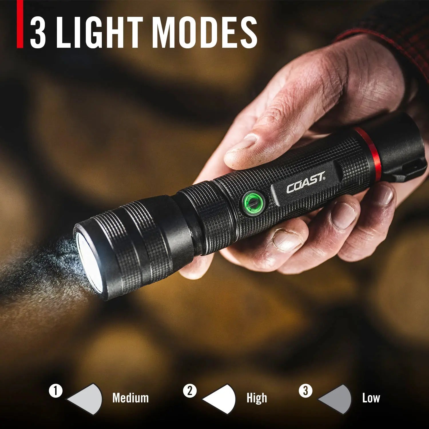 COAST G60R LED Taschenlampe mit drei Leuchtstufen High, Medium und Low zur optimalen Anpassung der Helligkeit an jede Einsatzsituation, wiederaufladbare Profi-Taschenlampe für Outdoor, Camping, Feuerwehr, Rettungsdienst, Security und professionelle Anwender.