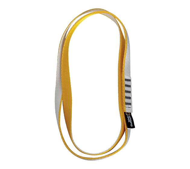 Gelbe Bandschlinge 60 cm mit hoher Bruchlast für Anschlagpunkte, Absturzsicherung und Höhenrettung. Robuste Anschlagschlinge für Feuerwehr, THW, Bergrettung, Industrieklettern, Seilzugangstechnik und technische Rettungseinsätze.