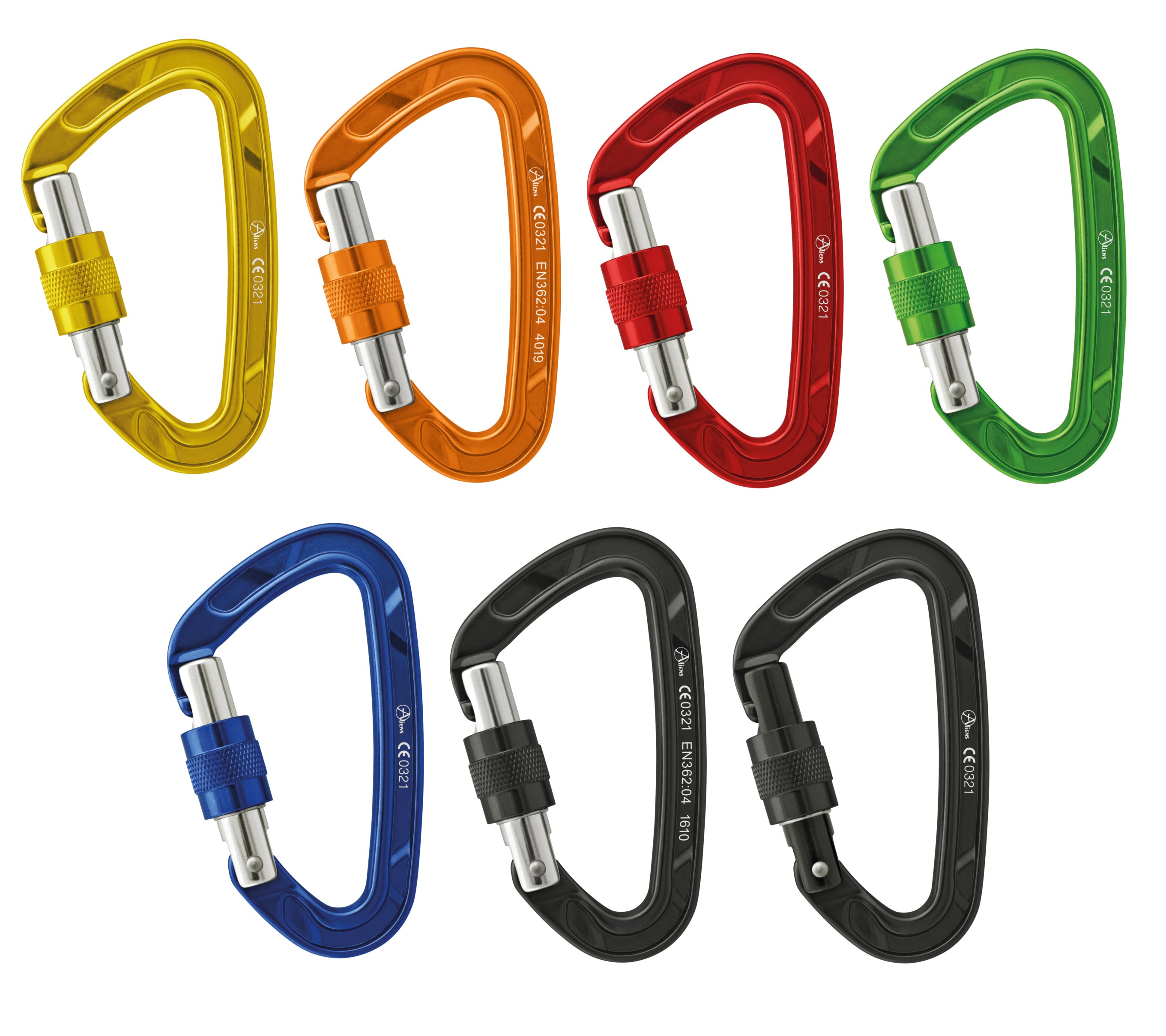 Singing Rock Schraubkarabiner in verschiedenen Farben für Wasserrettung, Feuerwehr und Seilrettung – robuster Aluminiumkarabiner zur Kennzeichnung von Gerätesätzen und professioneller Rettungsausrüstung.