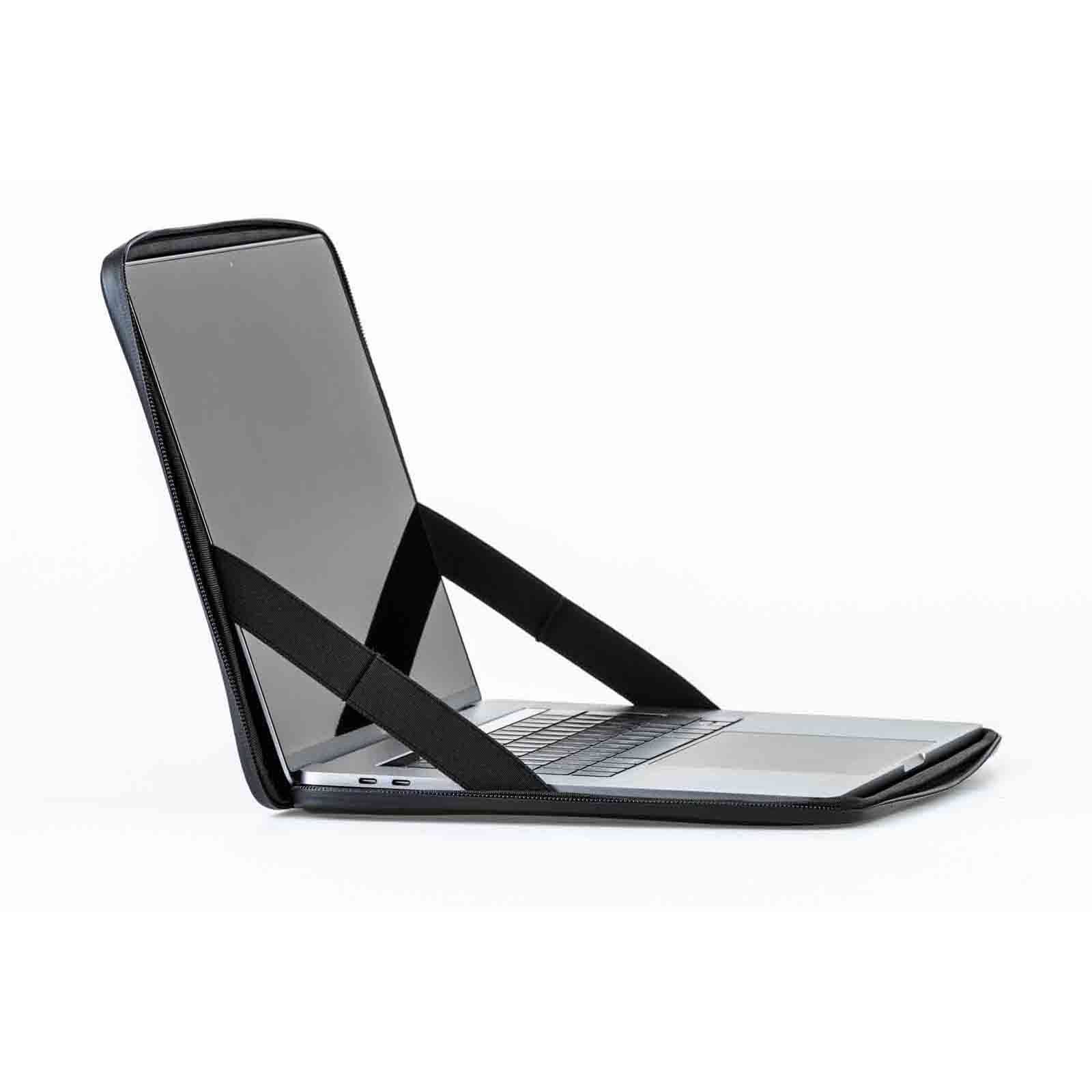 Laptop-Tasche mit integrierter Aufstellfunktion für ergonomisches Arbeiten am Notebook – wasserdichte Schutzhülle und mobile Workstation für Reisen, Homeoffice, Business und Outdoor-Einsätze.