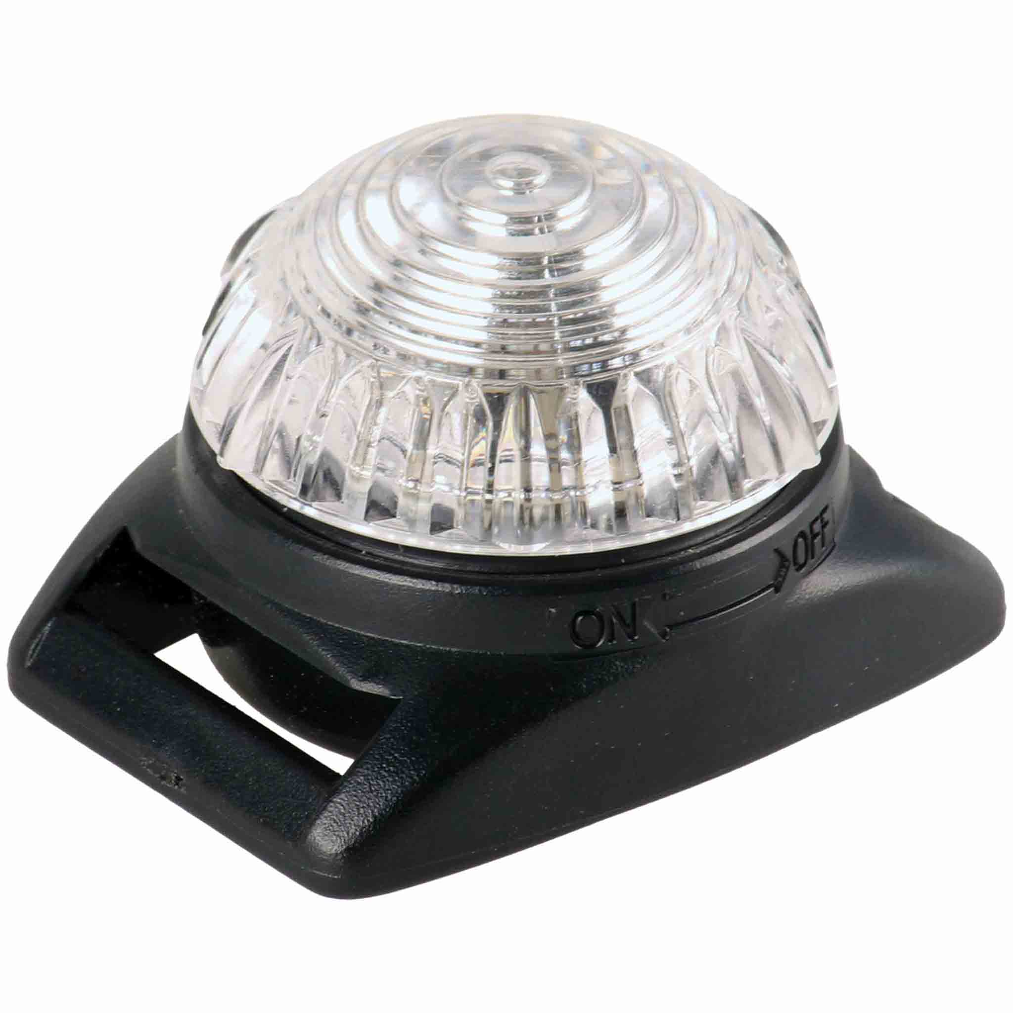 Weiße LED-Markierungsleuchte mit Clipbefestigung zur Kennzeichnung von Einsatzkräften, Ausrüstung und Positionen bei Dunkelheit. Robuste Sicherheitsleuchte für Feuerwehr, Rettungsdienst, THW, Wasserrettung, Katastrophenschutz und Outdoor-Anwendungen.