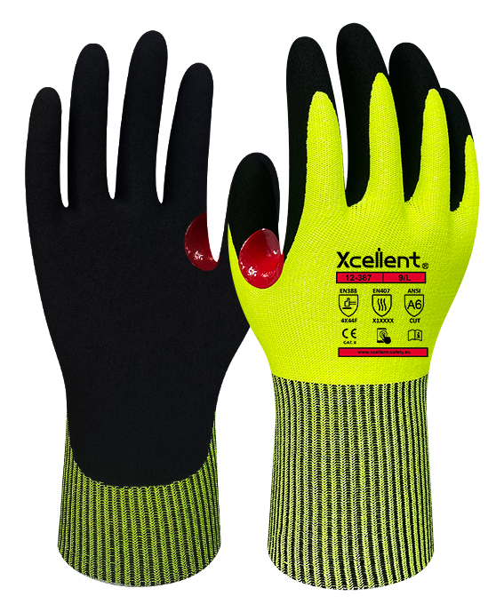Xcellent MAXCUT N THL-Handschuh mit Schnittschutzklasse F, fluoreszierendem Trägermaterial und schwarzer Nitrilbeschichtung. Robuster Schutzhandschuh für Feuerwehr, technische Hilfeleistung, Rettungsdienst, THW und Katastrophenschutz mit hohem Grip und ausgezeichnetem Tragekomfort.