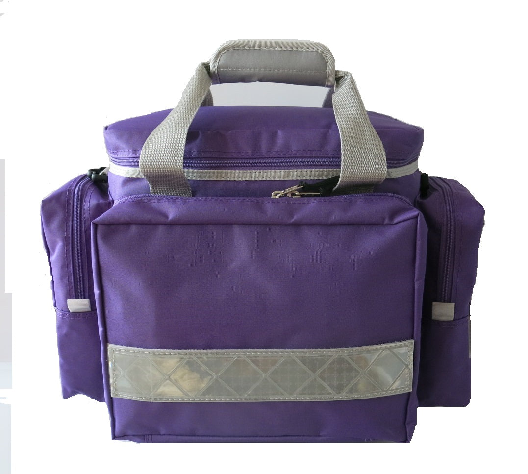 Violette Notfalltasche aus strapazierfähigem Cordura mit reflektierenden Elementen und Außentaschen für Rettungsdienst, Notfallmedizin und Sanitätsdienst