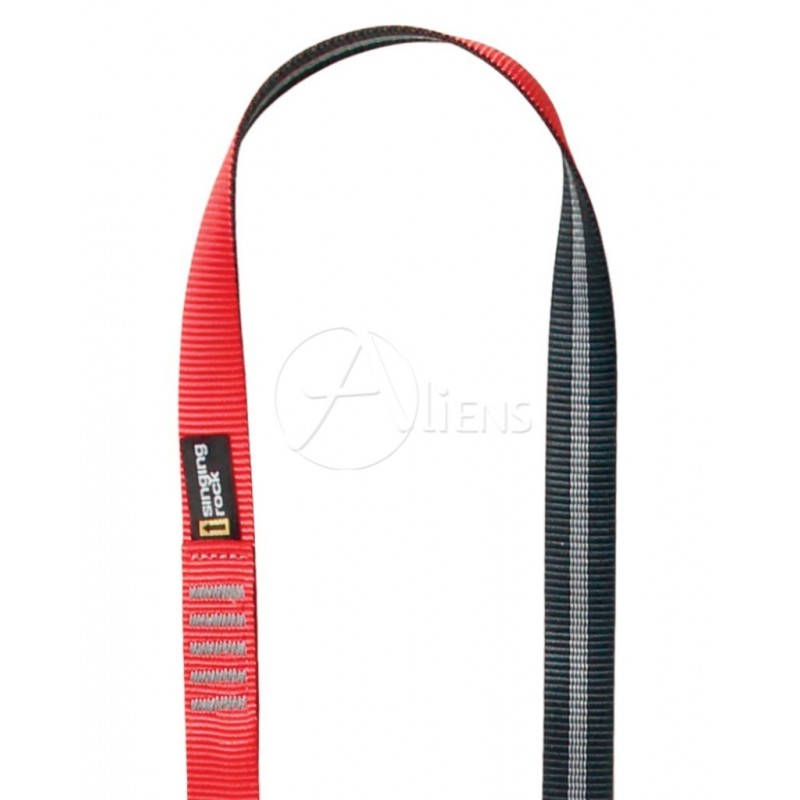 Detailansicht der roten Open Sling Rundschlinge 25 mm mit verstärkten Sicherheitsnähten und strapazierfähigem Polyamid-Gurtband