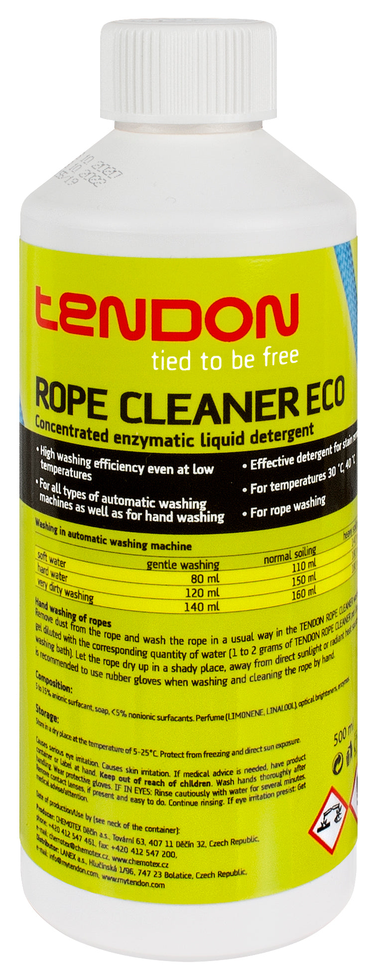 Tendon Rope Cleaner Eco cleaner for climbing ropes, rescue ropes and work-at-height ropes – biodegradable rope cleaning solution for effective rope care, extended service life and reliable performance of kernmantle ropes used in rescue, rope access and outdoor applications.