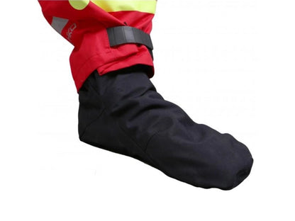 Trockenanzug Hiko Rescue in rot mit Cordura Socken und extra Klett an Gelenken mit gelben Reflex